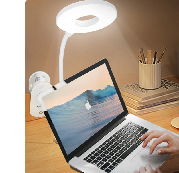 USB clip-on LED desk lamp on desk
